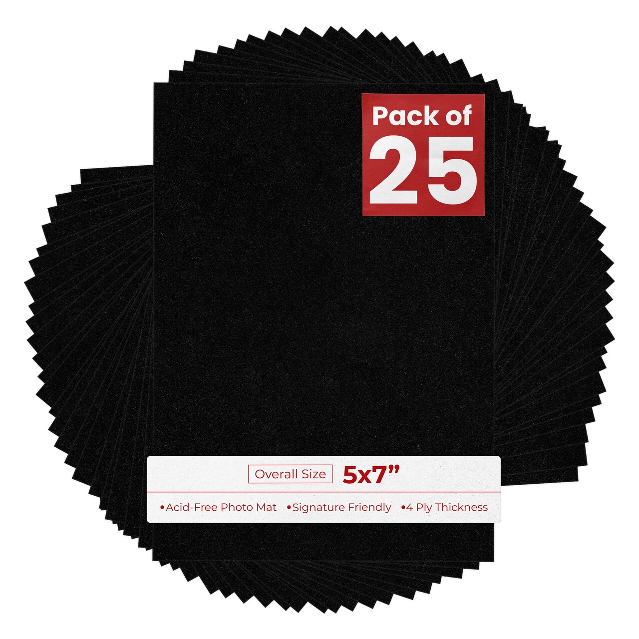 Black with Black Core 5x7 Uncut Mat Board - Blank Sheets, No Opening